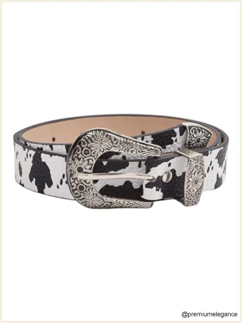Women's Cow Print Western Belt - Metal Buckle Waist Belt